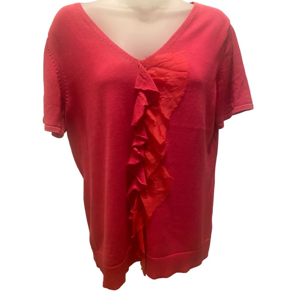 Coldwater Creek Womens Silk Blend Hot Pink Ruffle Top Shirt Sz L 14 Barbiecore